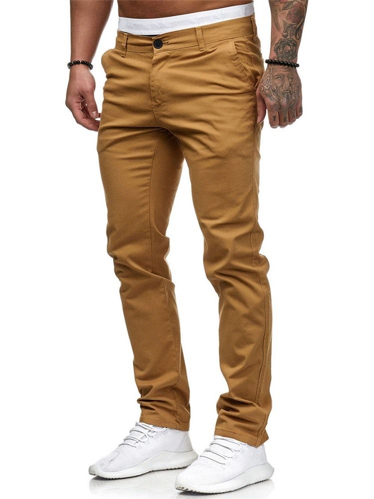 Vanlig Dragkedja Med Mitten Av Midjan För Män Casual Pencil Byxor