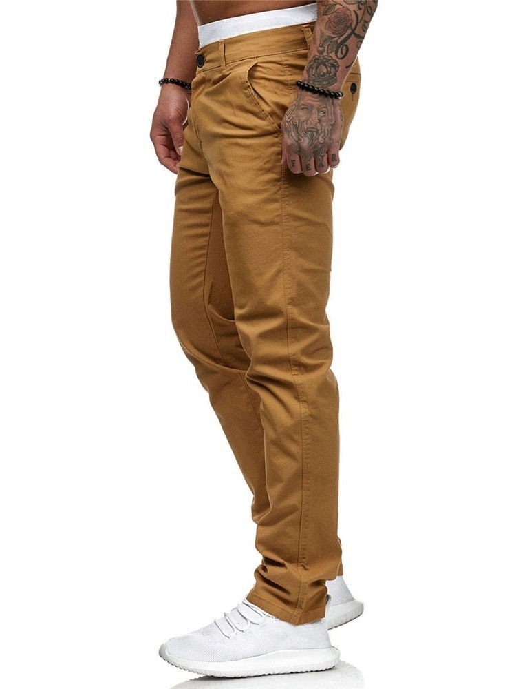 Vanlig Dragkedja Med Mitten Av Midjan För Män Casual Pencil Byxor