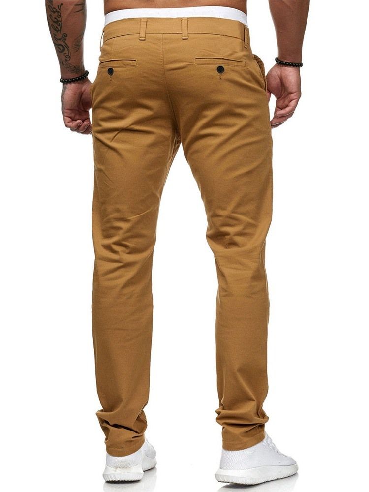 Vanlig Dragkedja Med Mitten Av Midjan För Män Casual Pencil Byxor