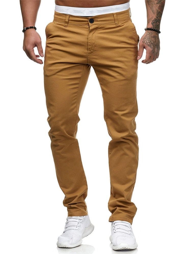 Vanlig Dragkedja Med Mitten Av Midjan För Män Casual Pencil Byxor