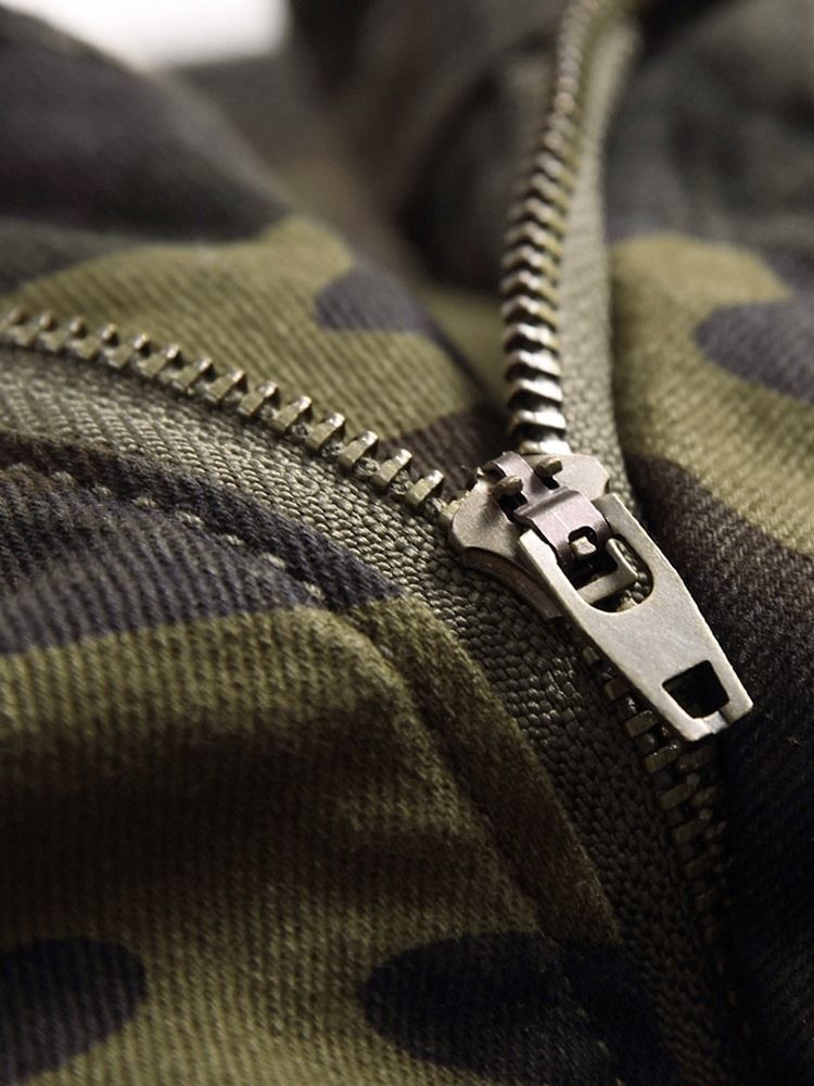 Veckad Rak Kamouflagedragkedja Med Mitten Av Midjan Casual Byxor