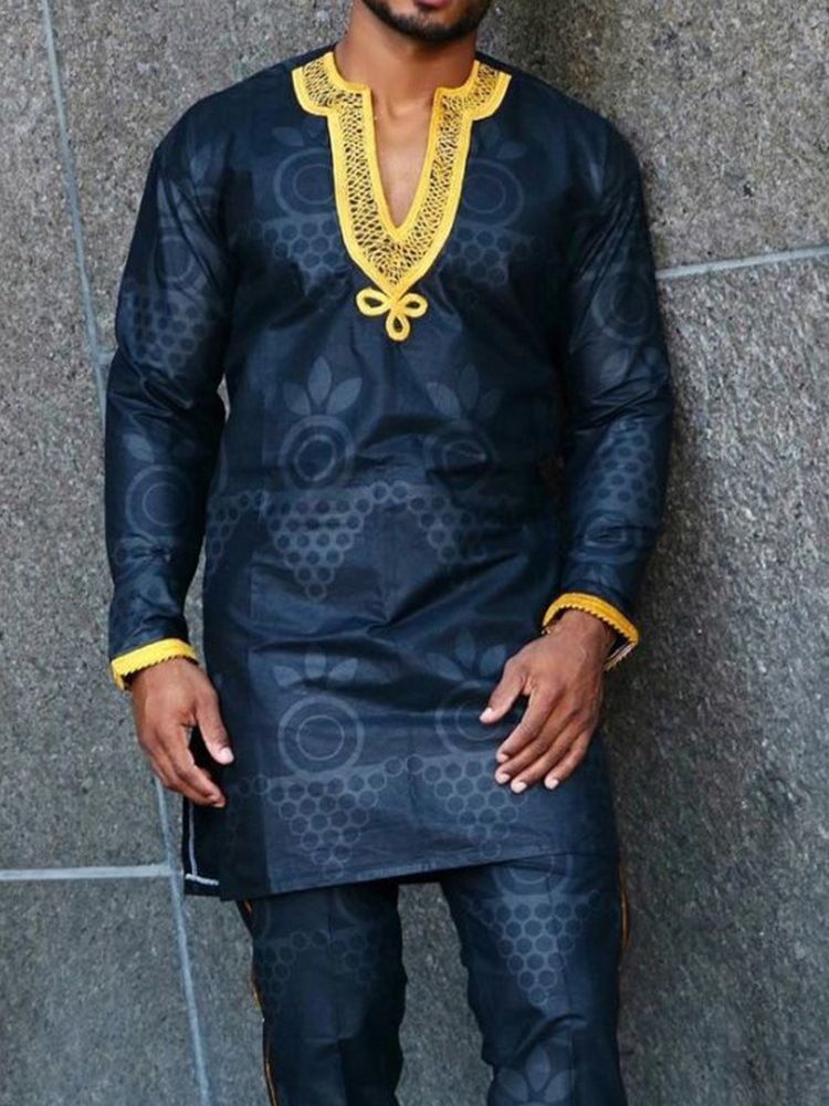 African Dashiki Patchwork Color Block Etnisk Slim Fall Shirt