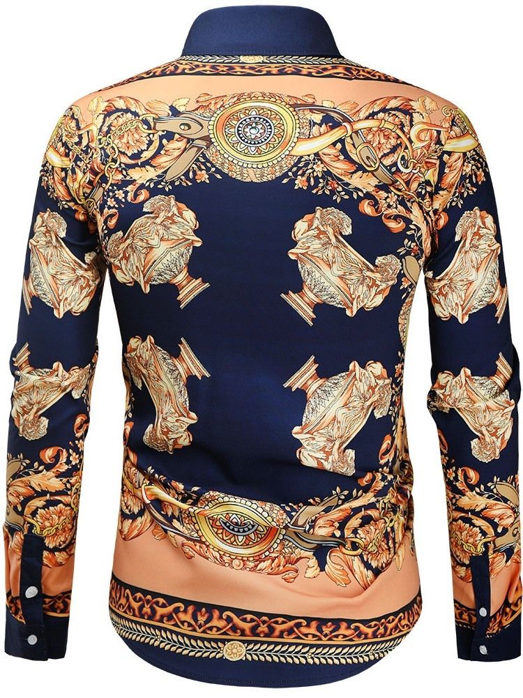 Afrikansk Dashiki Blommönster Lapel Enkelknäppt Höstskjorta