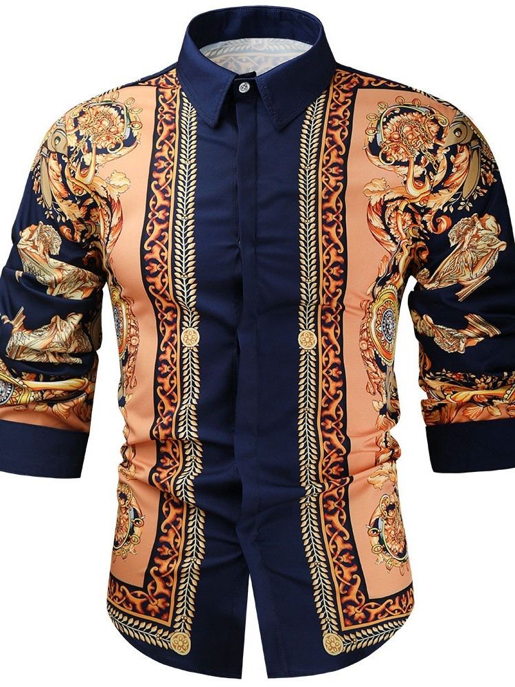 Afrikansk Dashiki Blommönster Lapel Enkelknäppt Höstskjorta