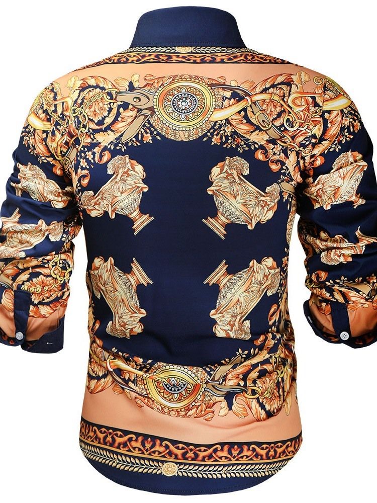Afrikansk Dashiki Blommönster Lapel Enkelknäppt Höstskjorta