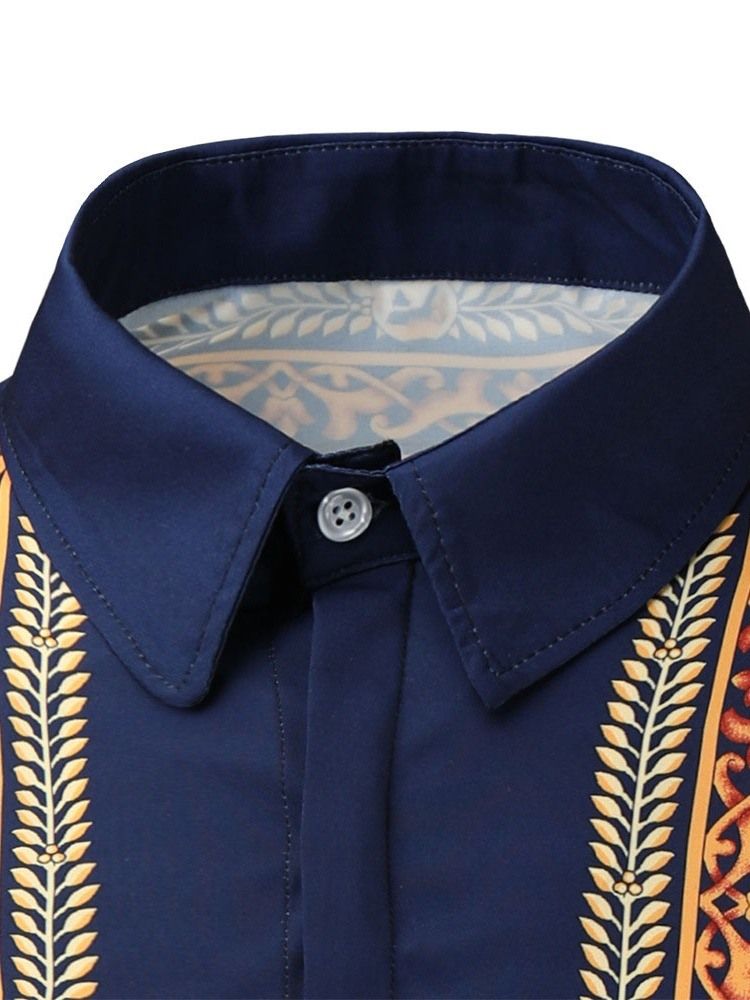 Afrikansk Dashiki Blommönster Lapel Enkelknäppt Höstskjorta