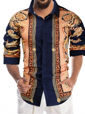 Afrikansk Dashiki Blommönster Lapel Enkelknäppt Höstskjorta