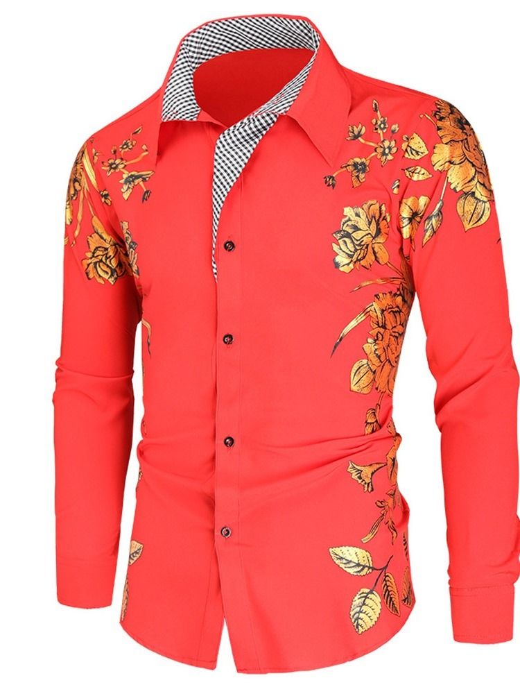Afrikansk Dashiki Color Block Lapel Button Slim Enkelknäppt Skjorta