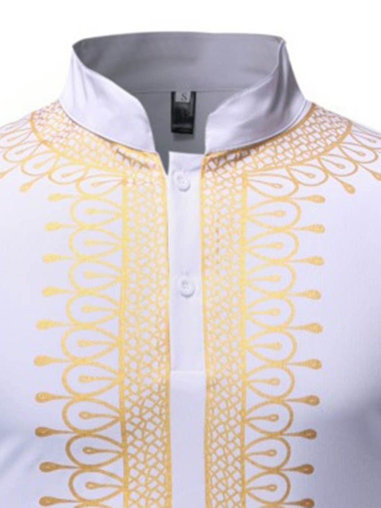 Afrikansk Mode Dashiki Stativ Krage För Män Slimmad Skjorta