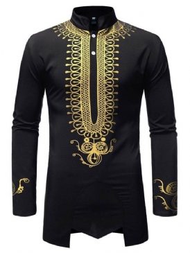 Afrikansk Mode Dashiki Stativ Krage För Män Slimmad Skjorta