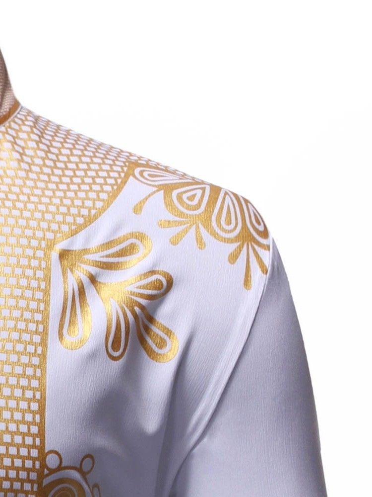 Afrikansk Mode Dashiki Stativ Krage Tryck Herrskjorta