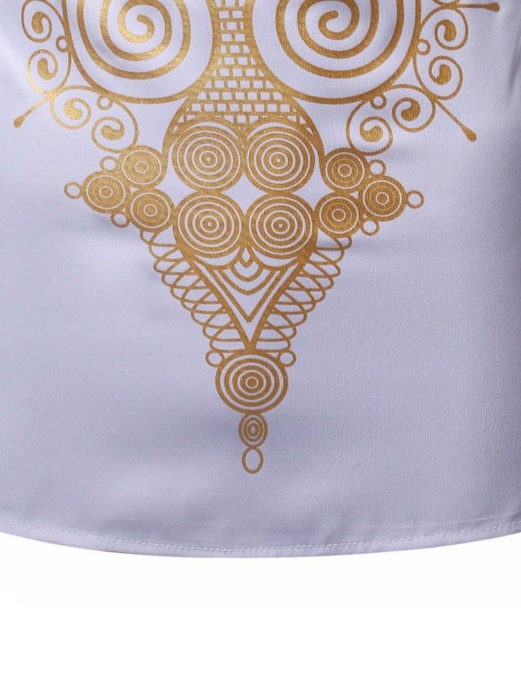 Afrikansk Mode Dashiki Stativ Krage Tryck Herrskjorta