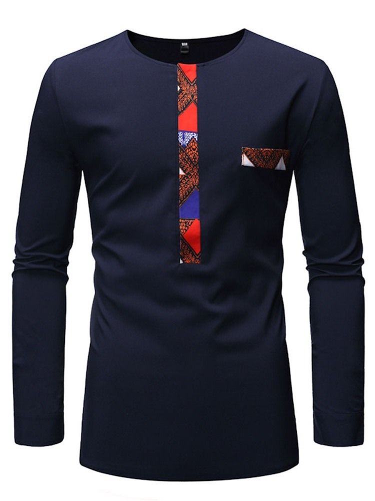 Afrikanskt Mode Dashiki Color Block Patchwork Casual T-Shirt För Män