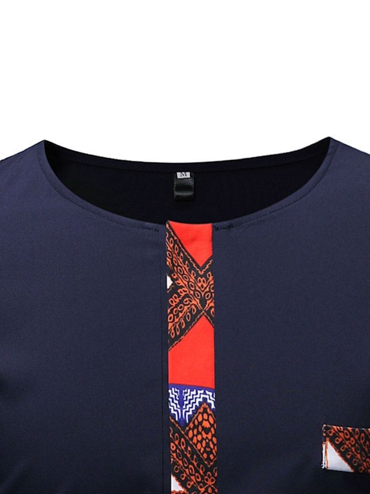 Afrikanskt Mode Dashiki Color Block Patchwork Casual T-Shirt För Män