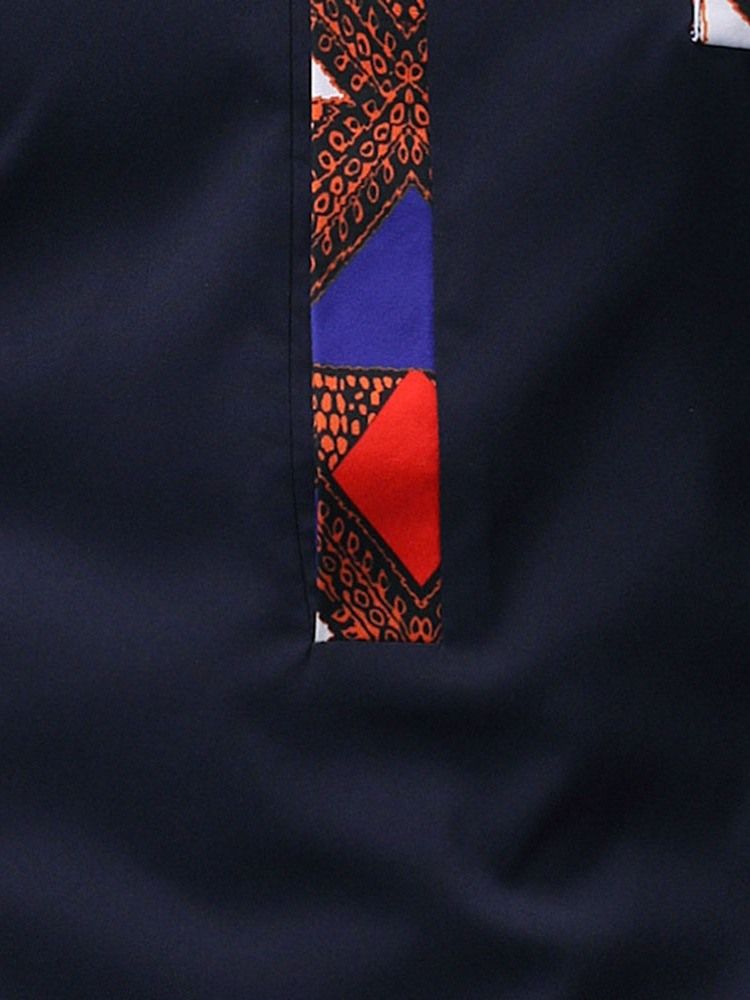 Afrikanskt Mode Dashiki Color Block Patchwork Casual T-Shirt För Män
