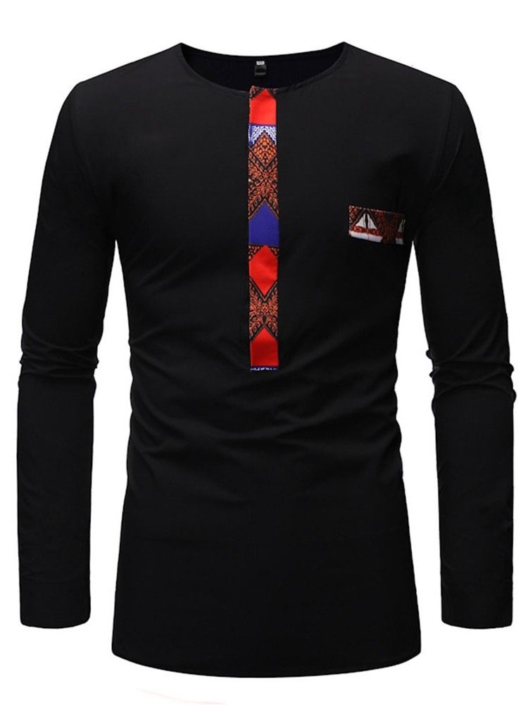 Afrikanskt Mode Dashiki Color Block Patchwork Casual T-Shirt För Män