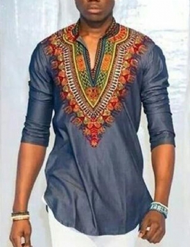 Afrikanskt Mode Dashiki Print Color Block V-Hals Slim T-Shirt För Män