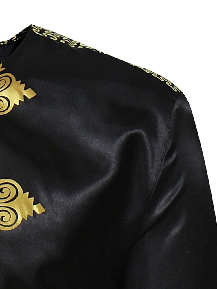 Afrikanskt Mode Dashiki Tryckta Smala Färgblock Herrskjortor