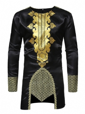 Afrikanskt Mode Dashiki Tryckta Smala Färgblock Herrskjortor