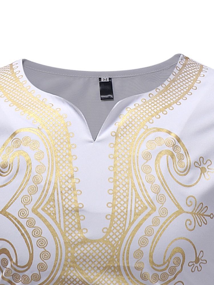 Afrikanskt Mode Dashiki V-Ringad Casual T-Shirts För Män