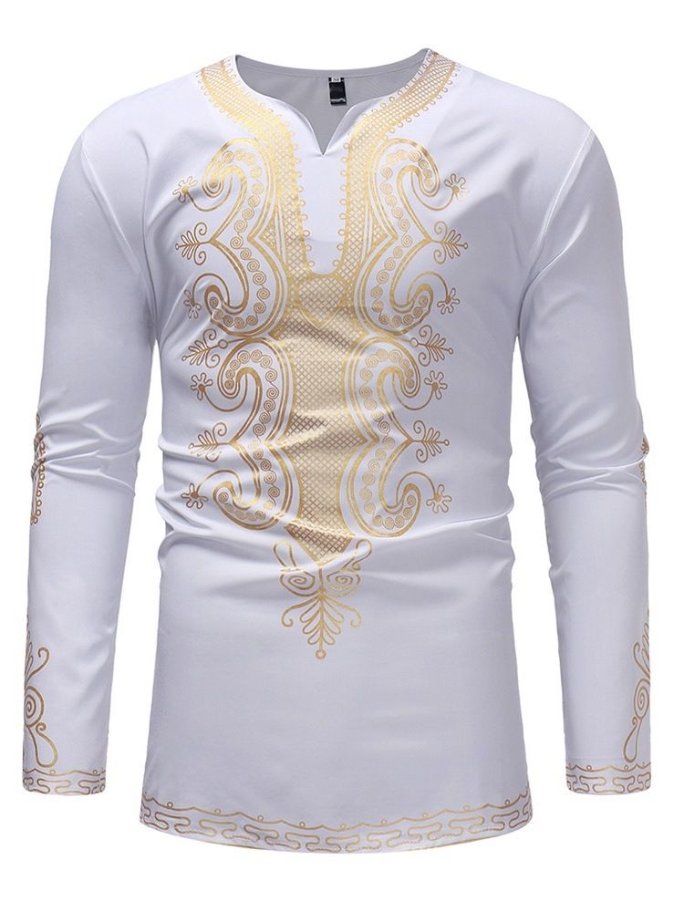 Afrikanskt Mode Dashiki V-Ringad Casual T-Shirts För Män