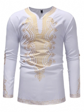 Afrikanskt Mode Dashiki V-Ringad Casual T-Shirts För Män