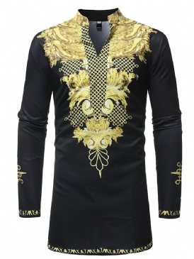 Afrikanskt Mode Dashiki V-Ringad Färgblock Herrskjortor