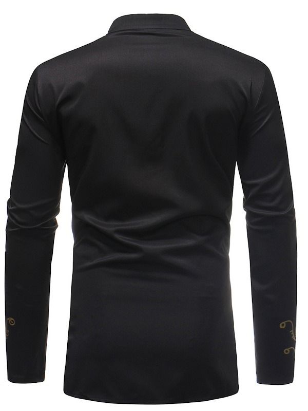 Afrikanskt Mode Gyllene Svart Dashiki Print Stand Collar Herrskjortor