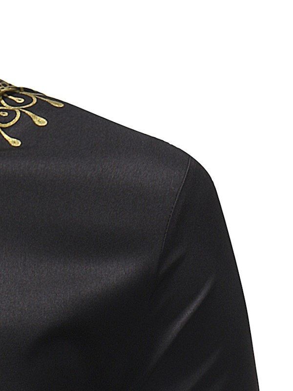 Afrikanskt Mode Gyllene Svart Dashiki Print Stand Collar Herrskjortor