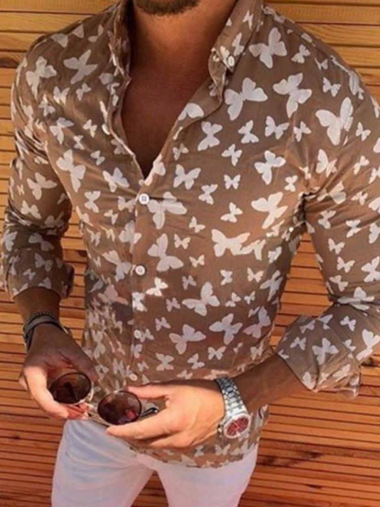 Animal Casual Lapel Sommar Slimmad Skjorta För Män