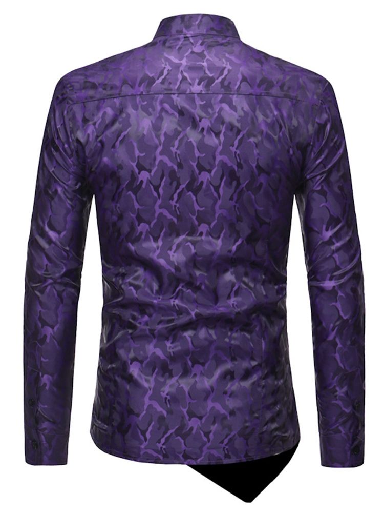 Asymmetrisk Designade Slim Fit-Skjortor För Herrtryck