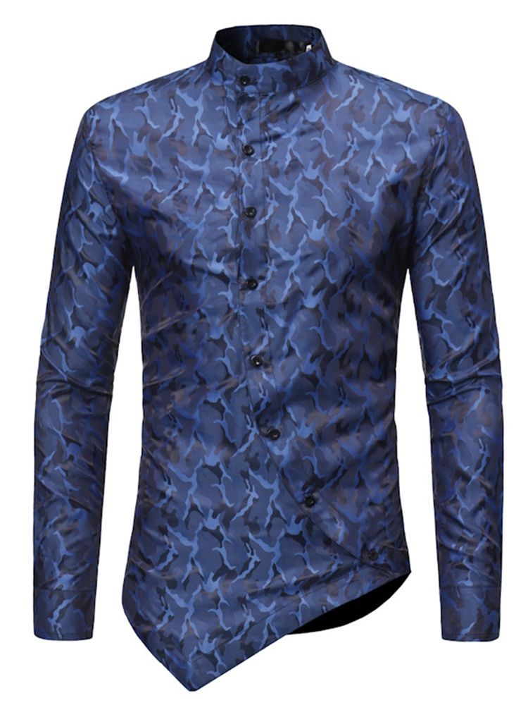 Asymmetrisk Designade Slim Fit-Skjortor För Herrtryck