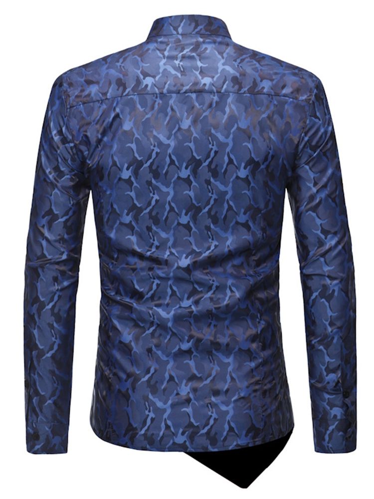 Asymmetrisk Designade Slim Fit-Skjortor För Herrtryck