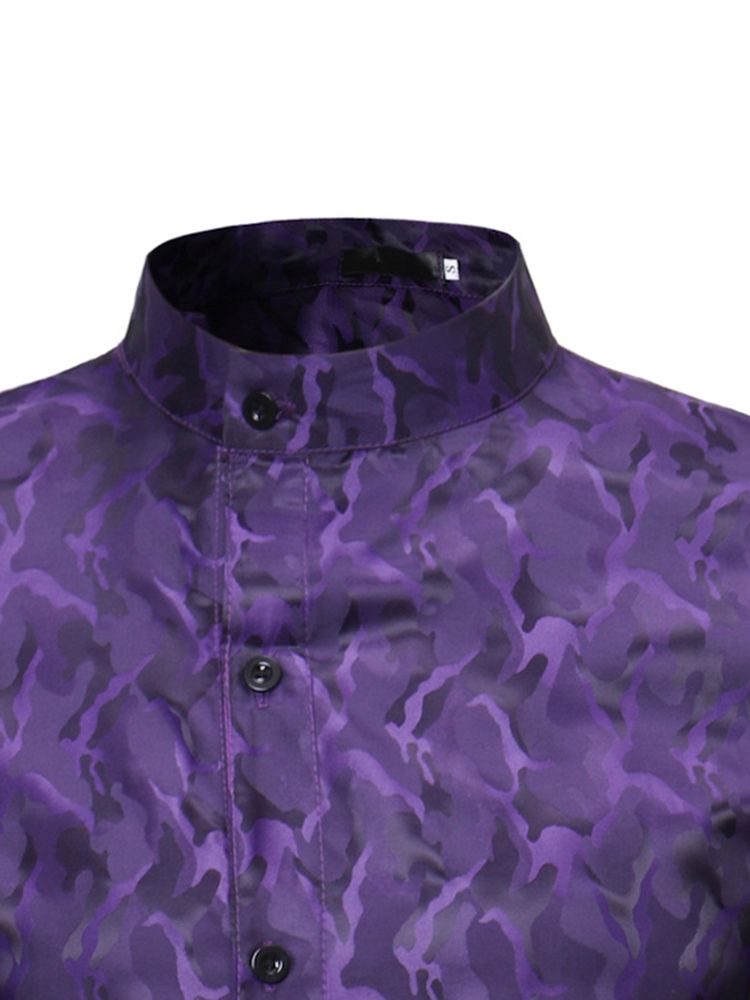 Asymmetrisk Designade Slim Fit-Skjortor För Herrtryck