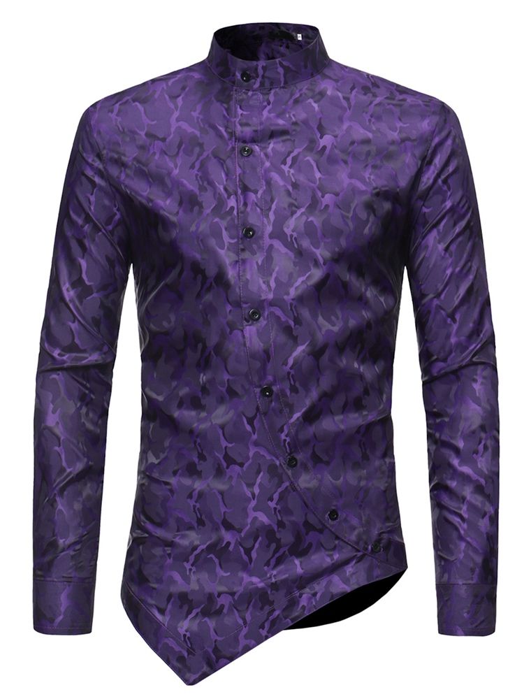 Asymmetrisk Designade Slim Fit-Skjortor För Herrtryck