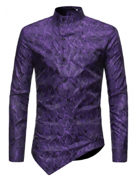 Asymmetrisk Designade Slim Fit-Skjortor För Herrtryck