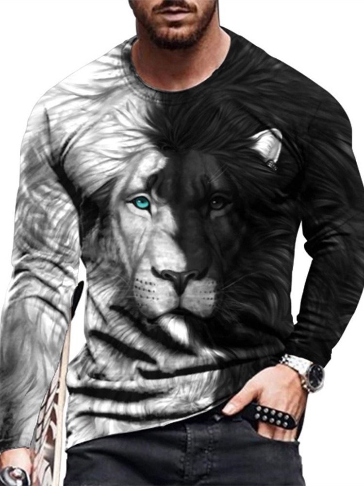 Avslappnad Rundhalstryck Långärmad Mode Slimmad T-Shirt