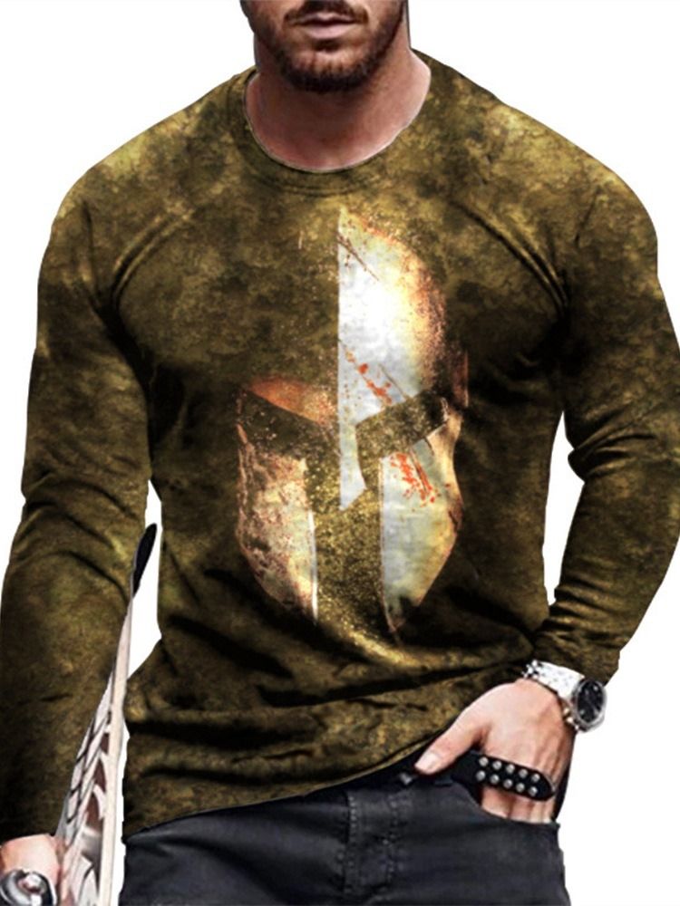 Avslappnad Rundhalstryck Långärmad Mode Slimmad T-Shirt