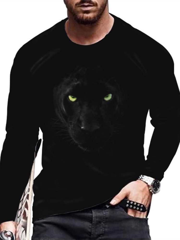 Avslappnad Rundhalstryck Långärmad Mode Slimmad T-Shirt