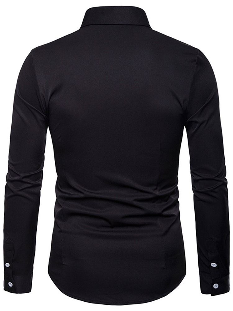 Blommig Broderi Casual Enkelknäppt Herrskjorta