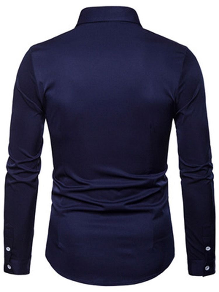 Blommig Broderi Casual Enkelknäppt Herrskjorta