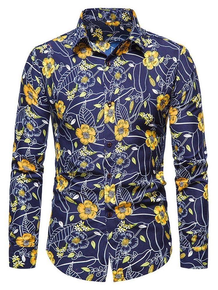 Blommig Casual Lapel Slim Fall Shirt