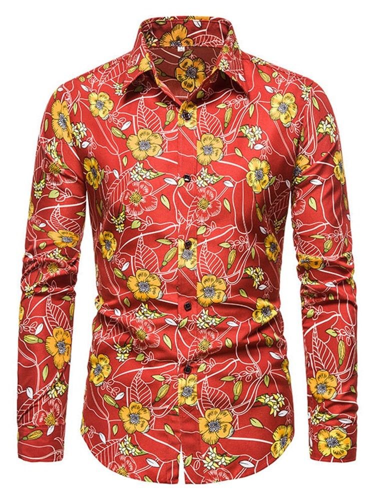 Blommig Casual Lapel Slim Fall Shirt