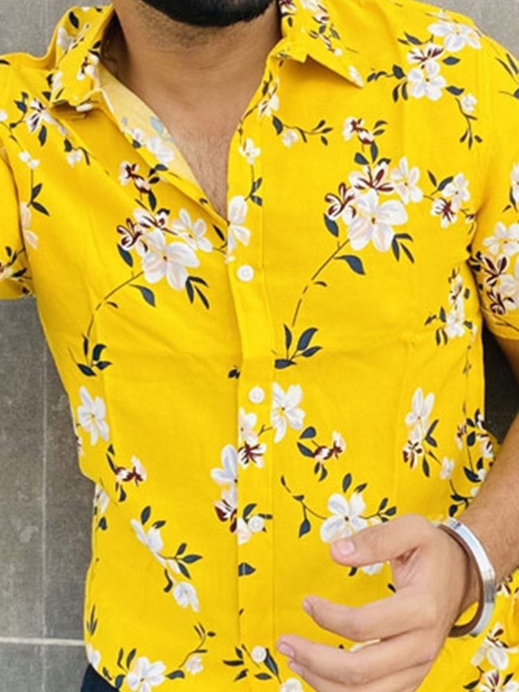 Blommig Casual Lapel Slim Spring Shirt