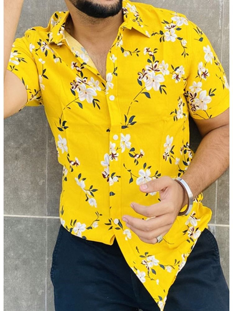 Blommig Casual Lapel Slim Spring Shirt