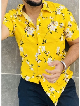 Blommig Casual Lapel Slim Spring Shirt