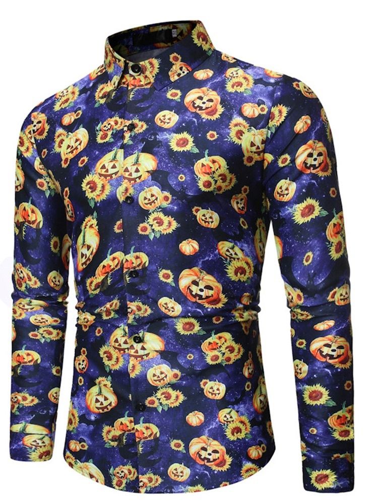 Blommig Casual Lapel Slimmad Skjorta För Män Halloween Kostym