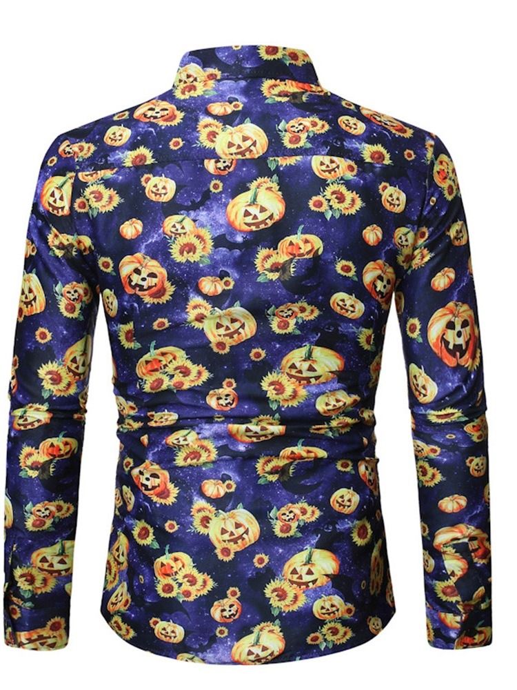 Blommig Casual Lapel Slimmad Skjorta För Män Halloween Kostym