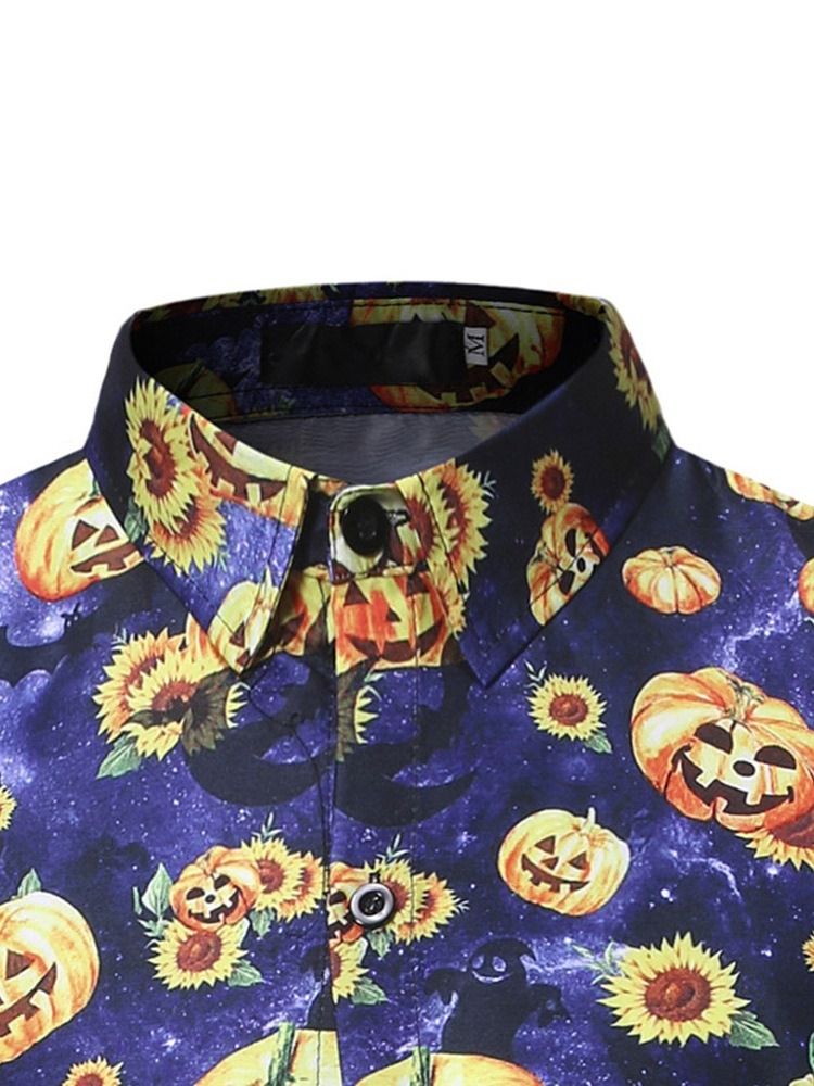 Blommig Casual Lapel Slimmad Skjorta För Män Halloween Kostym