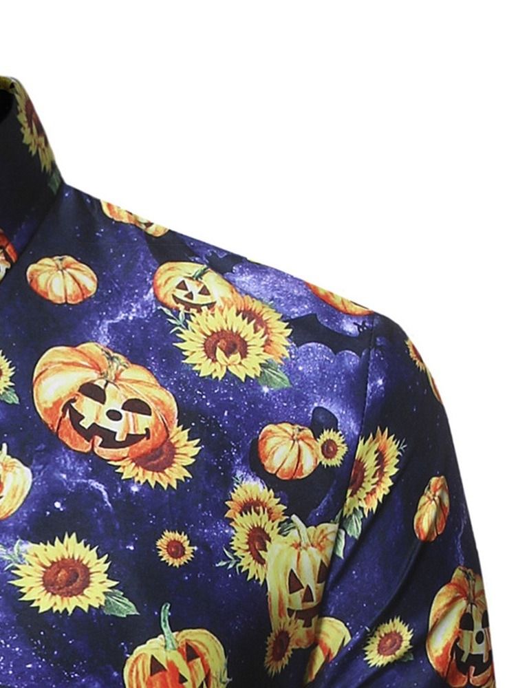 Blommig Casual Lapel Slimmad Skjorta För Män Halloween Kostym